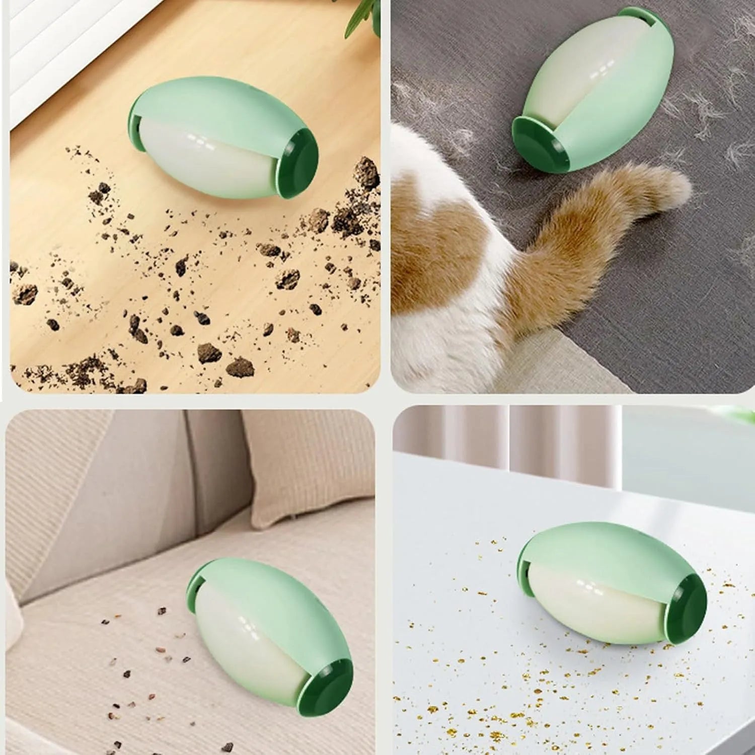 Green and white washable reusable gel lint roller ball for pet hair removal.