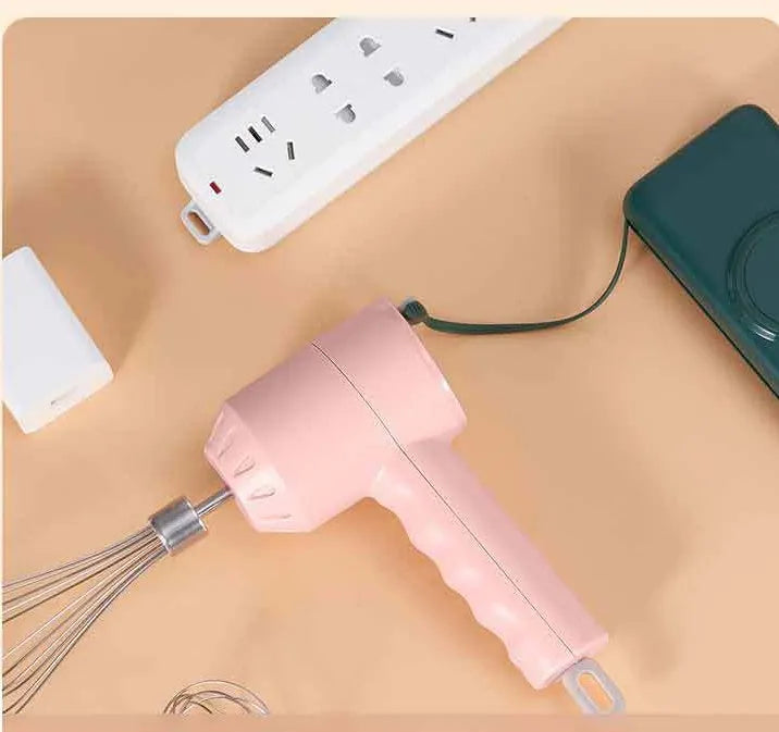 Portable mini wireless electric egg beater with USB charging, 3 speeds, and 2 stainless steel stirrers in green, pink, or white