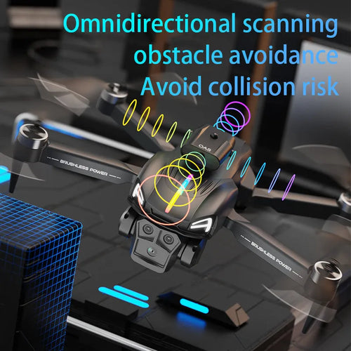 C15S brushless UAV in black with HD camera, obstacle avoidance sensors, and plastic body