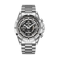 Men's waterproof luminous quartz watch with steel belt in black/blue, black/gold, or silver/white colour options