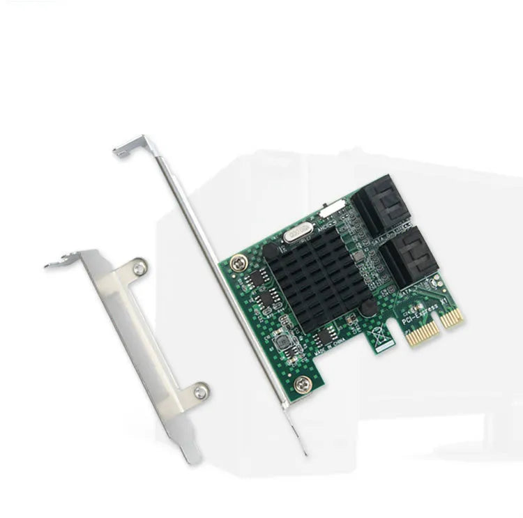 PCIe to SATA3.0 extension card with four SATA3.0 ports, PCIe x1 interface, green finish, and 2U baffle.