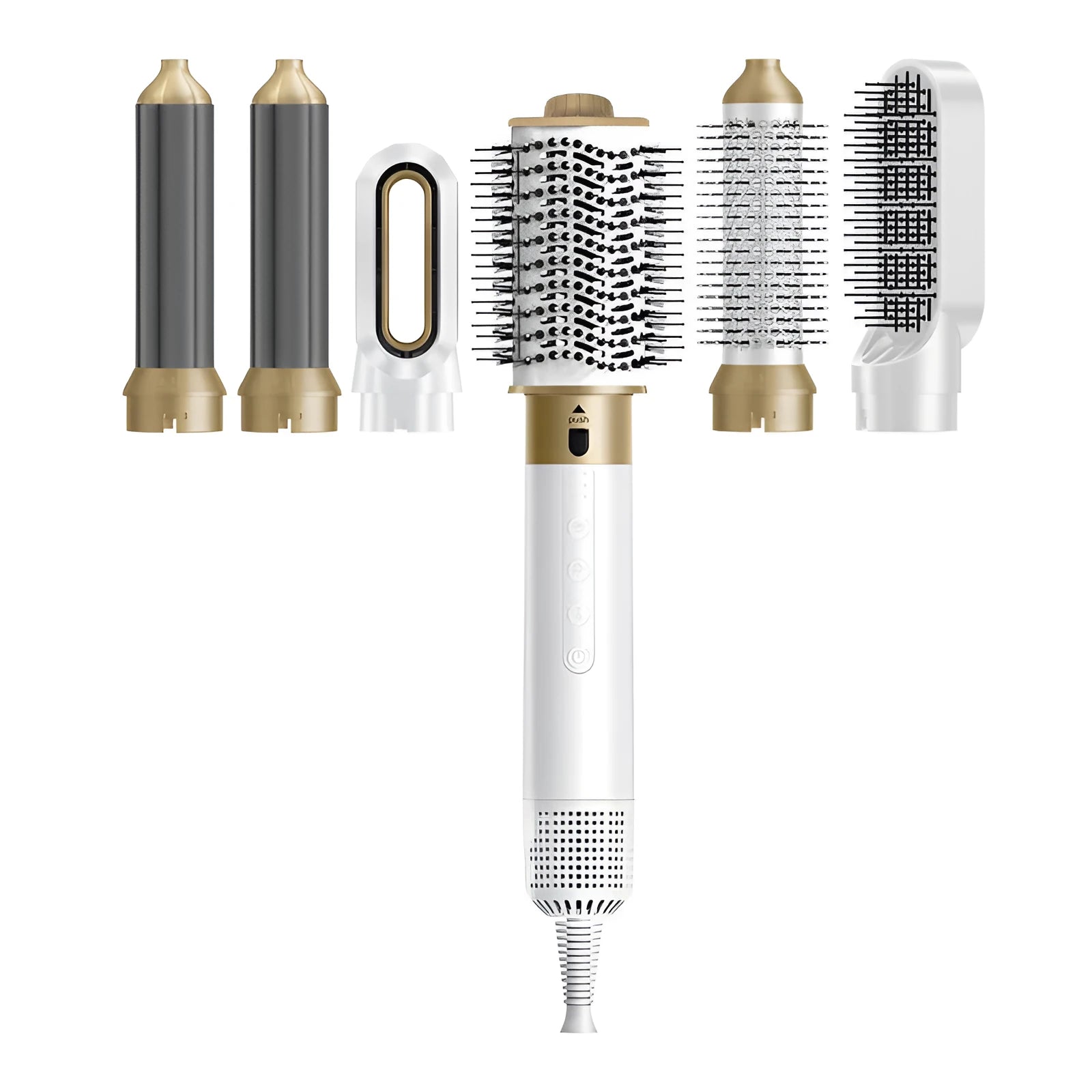 6-in-1 hot air comb styling tool with leather case for curling and straightening wet or dry hair