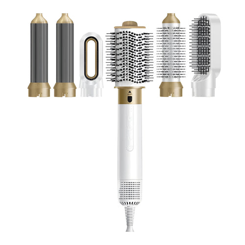 6-in-1 hot air comb styling tool with leather case for curling and straightening wet or dry hair