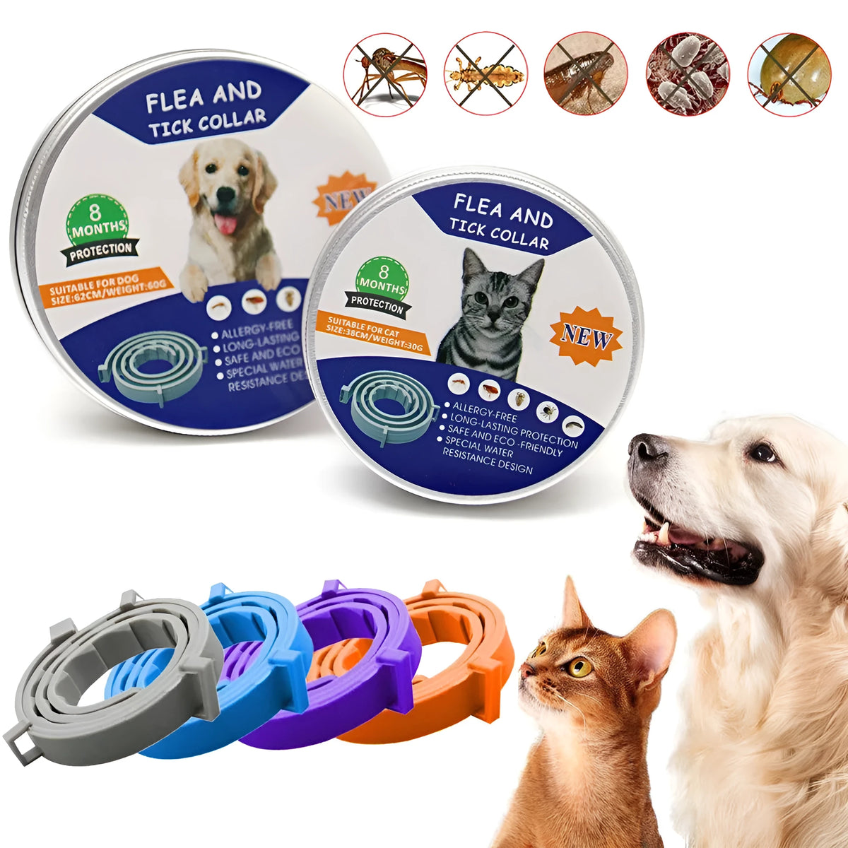 Rose red plastic anti-flea pet collar for cats and dogs, supplied as one collar in selected format