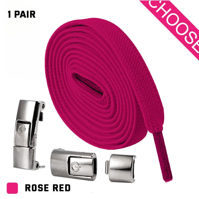 Set of press lock elastic no-tie shoelaces in 8mm widened flat design on a white background.