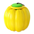Small orange plastic pumpkin dog ball with squeaker for puppy chewing and training