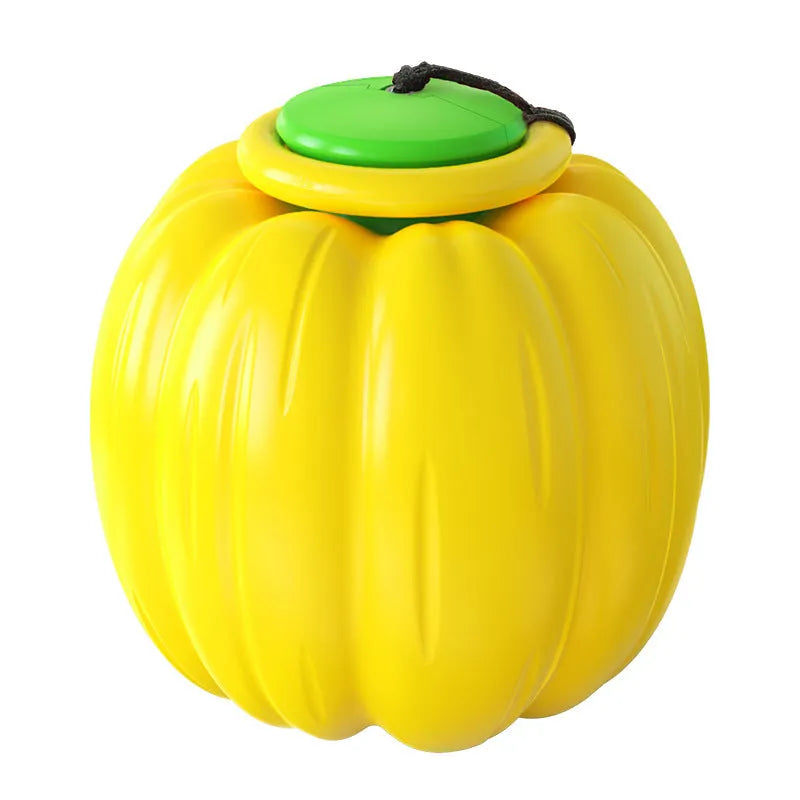 Small orange plastic pumpkin dog ball with squeaker for puppy chewing and training