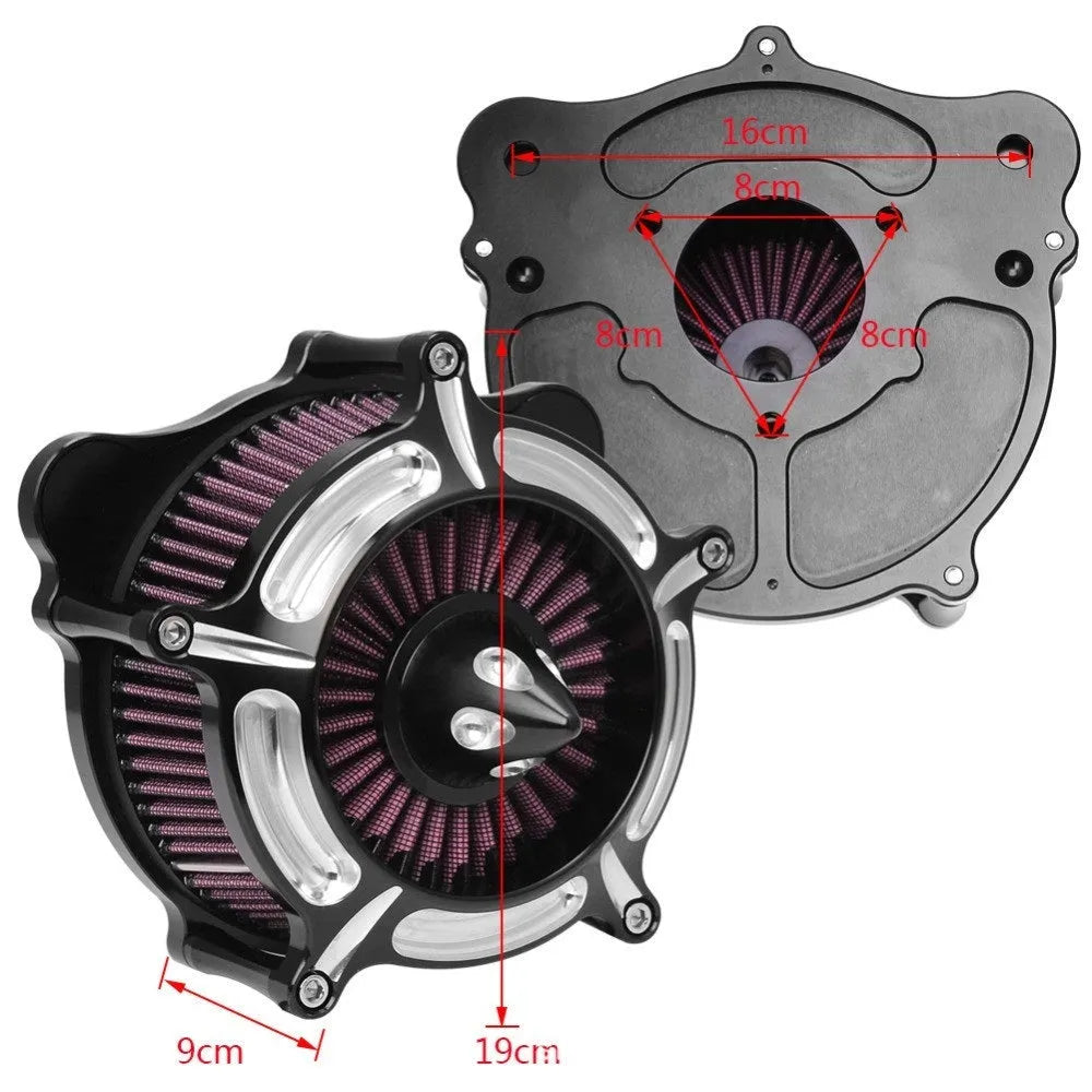 Aluminum alloy motorcycle air filter modification accessory for Harley-Davidson in 883 or Big Glide colour.