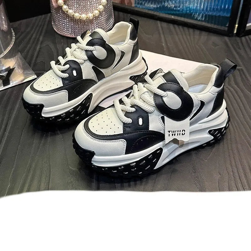 Leather sports casual shoes with a wedge heel and round toe in a choice of four colours.