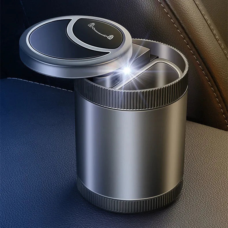Automatic vehicle mounted car ashtray in grey with USB charging port