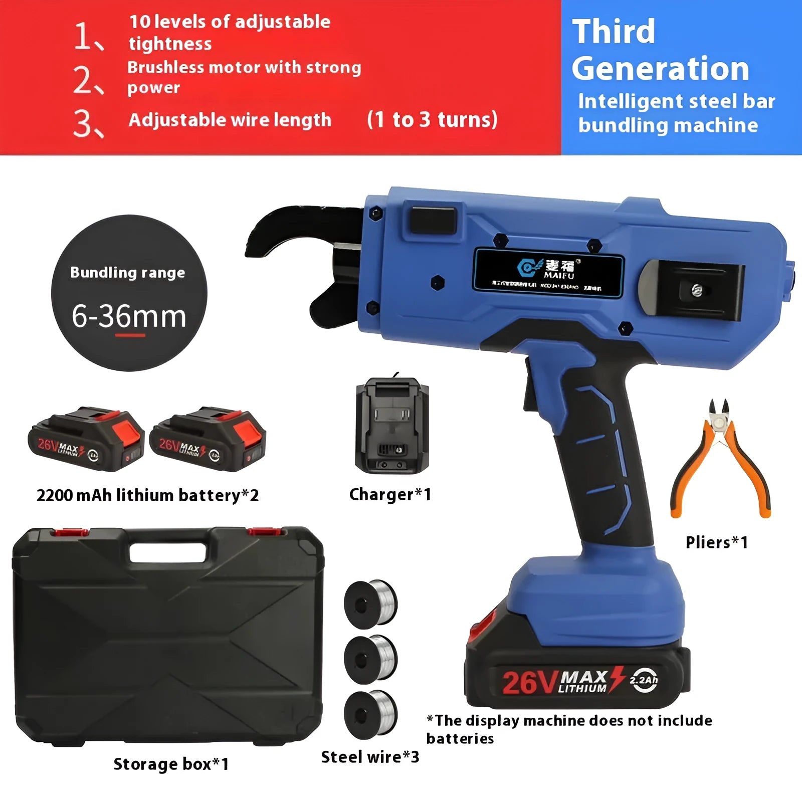 Electric steel bar tying machine for automatic rebar tying on construction sites