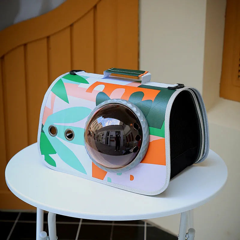 Transparent nylon pet carry bag with cartoon pattern and carrying handle