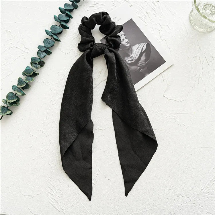 Long ribbon large intestine ring hair accessory in spring dark green ribbon colour