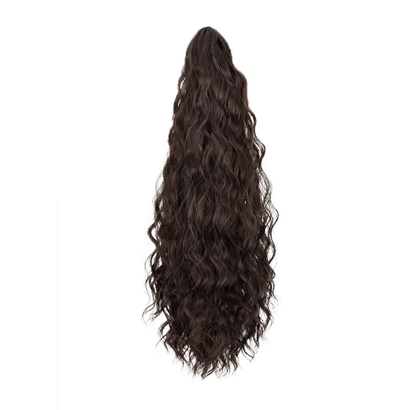 Corn curl synthetic ponytail wig with water ripple grip attachment in multiple colour options