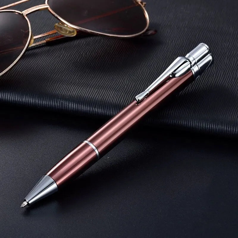 Slim metal windproof pen lighter with jet flame, shown with key chain in selectable colours.