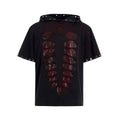 Black men's loose hooded T-shirt with short sleeves and sequin decoration on the front.
