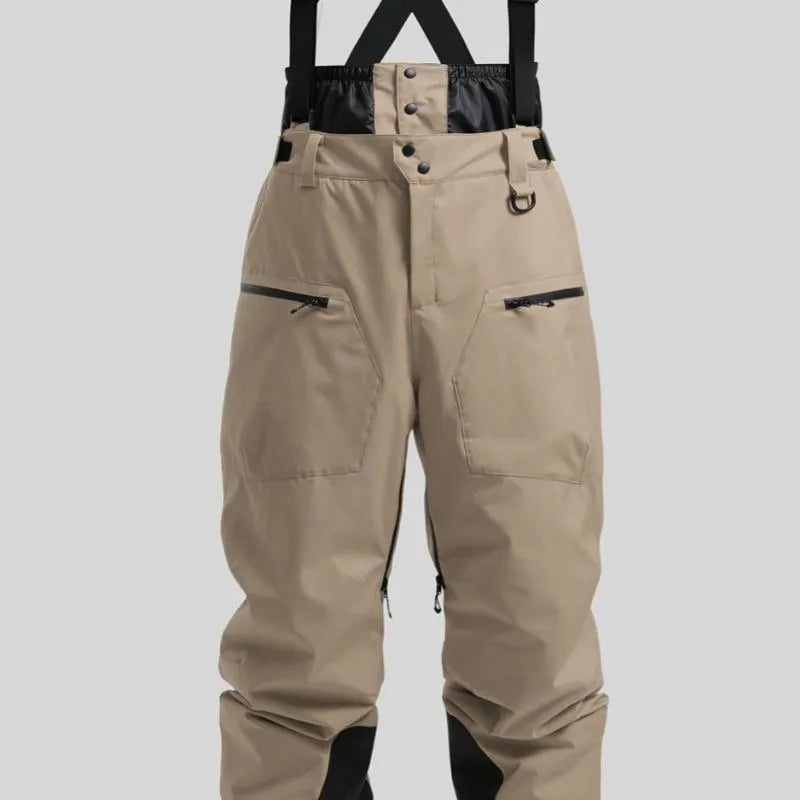 Men's black waterproof linen ski pants with waist strap and flame-retardant properties