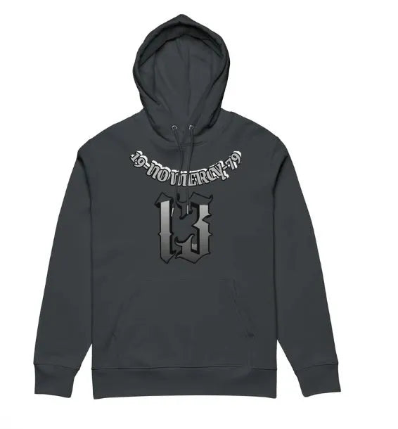 A loose-fit hooded pullover sweater with fleece lining, shown in team uniform context.