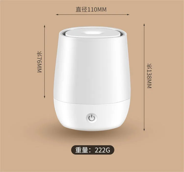 White USB aroma diffuser humidifier with flame effect, 138mm tall with Type-C connection