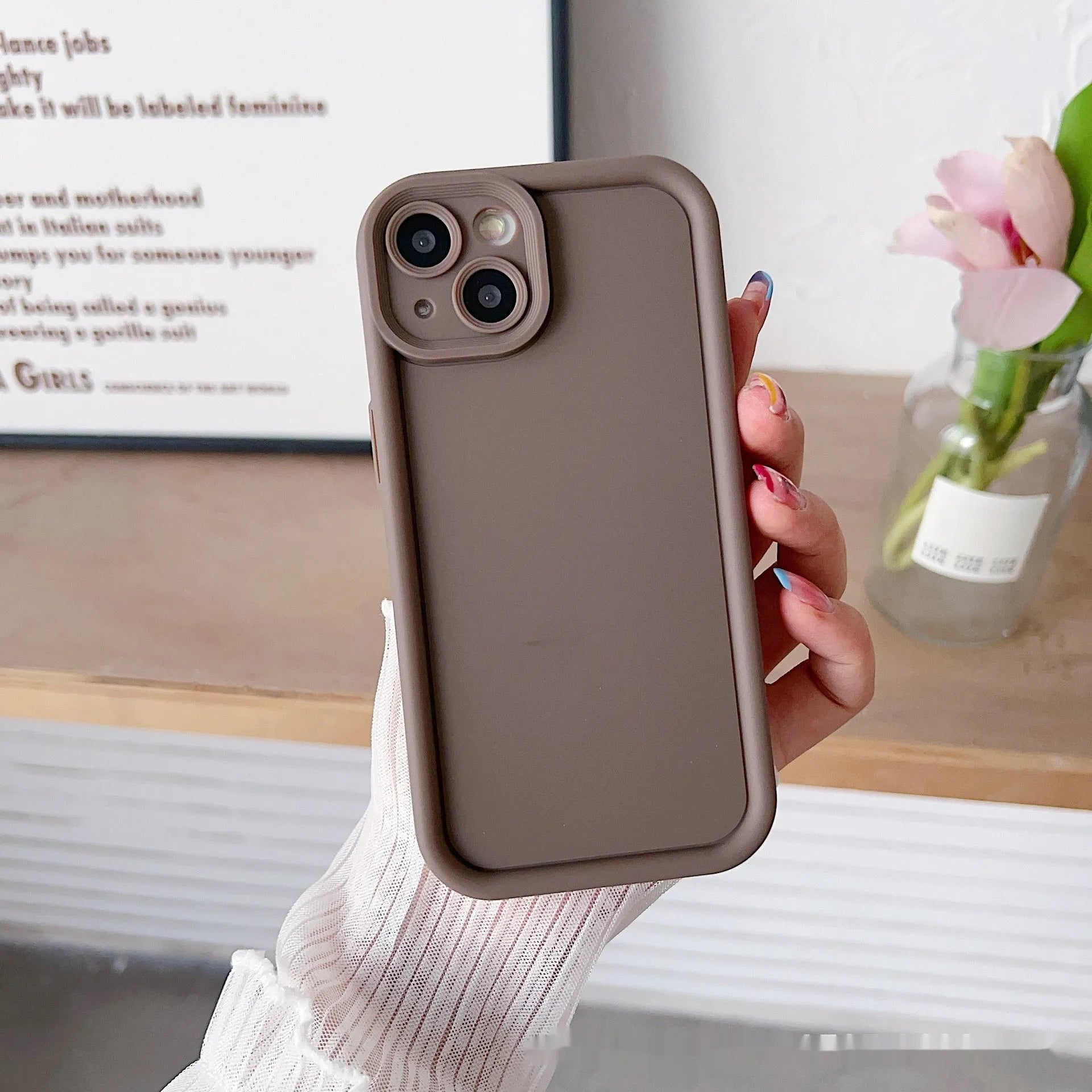 Simple solid colour frosted TPU phone case with bracket for Xiaomi, anti-fall soft shell