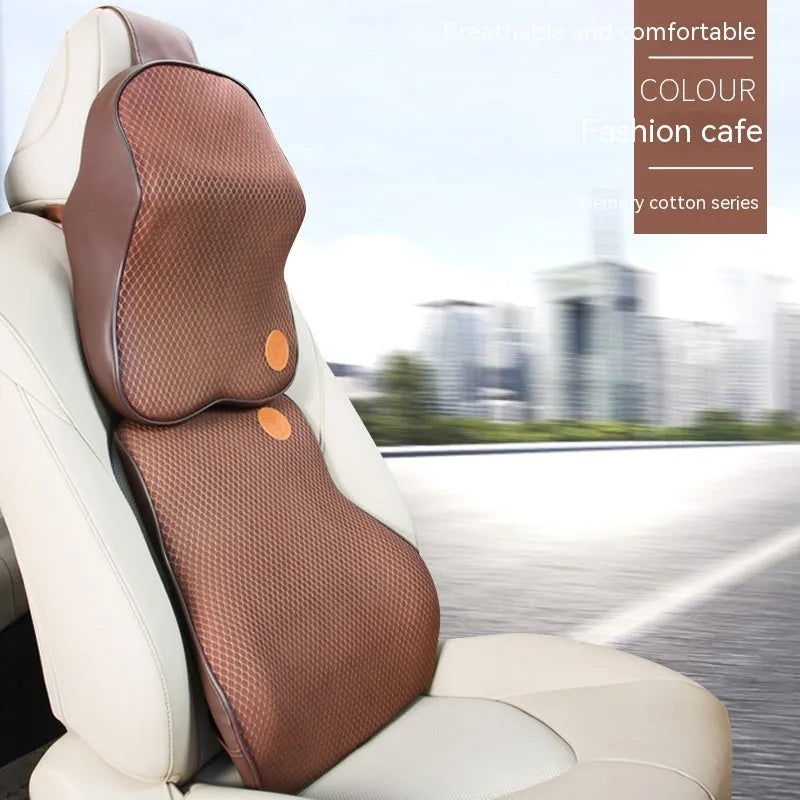 Memory foam car headrest pillow and lumbar support pillow set in seven colour options