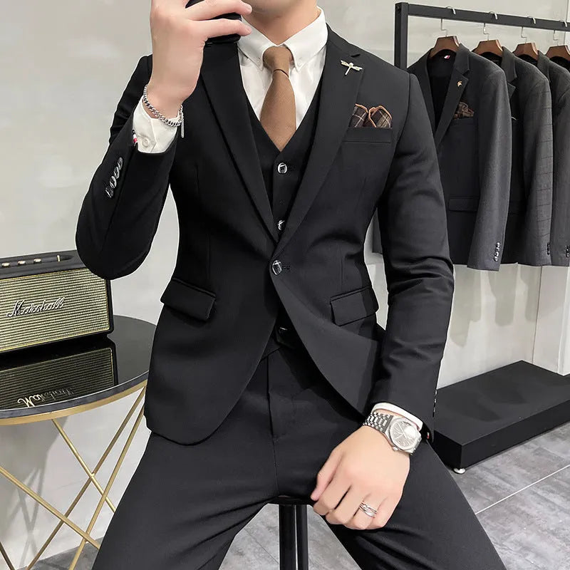 Men's 3-piece suit set in light business style, jacket, trousers and vest, available in multiple colours and extended sizes S to 7XL
