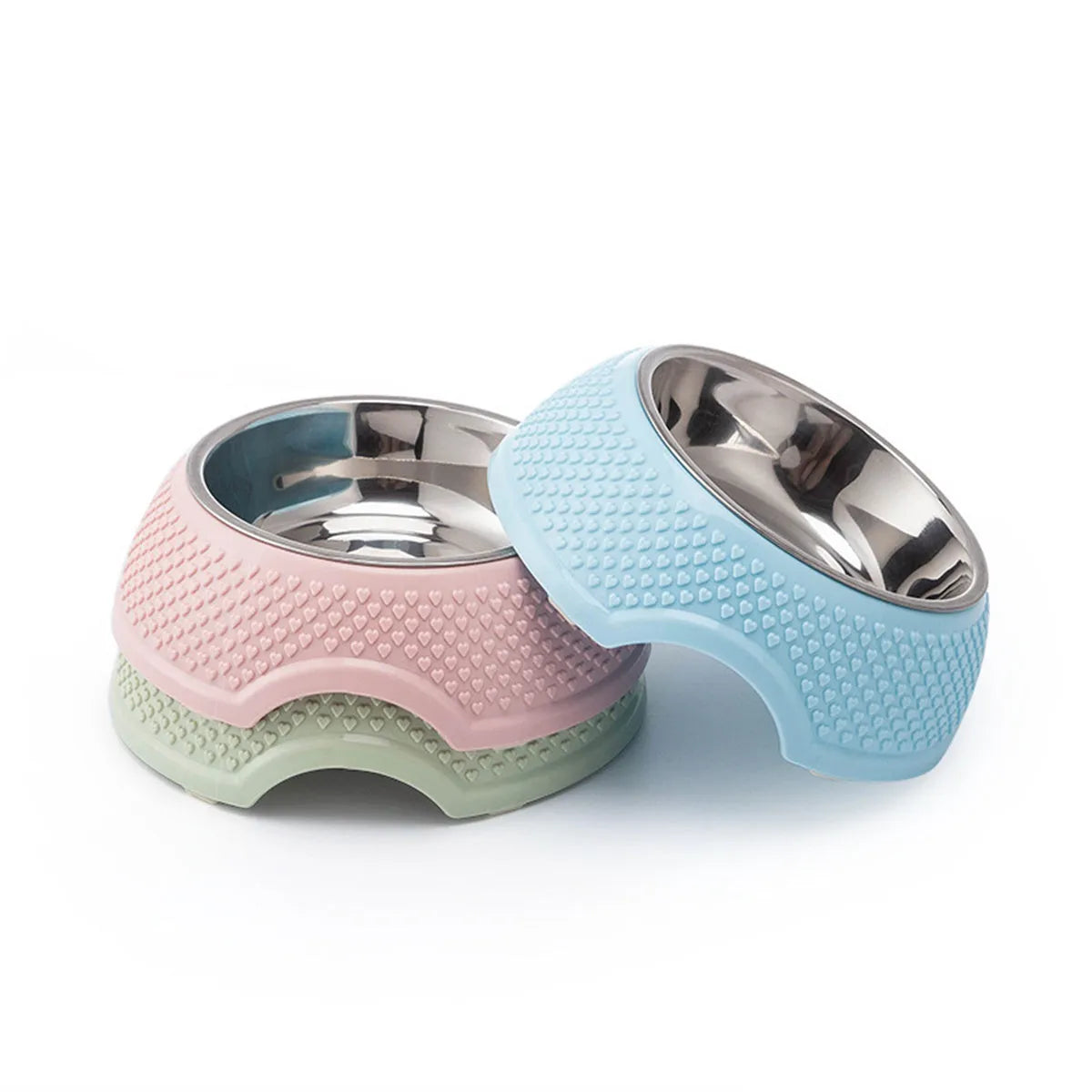 Blue stainless steel pet bowl with non-slip rubber base for cats and dogs