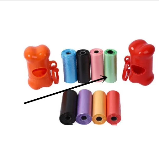 Coloured rolls of dog waste bags showing various colour options with 22.5x30cm dimensions