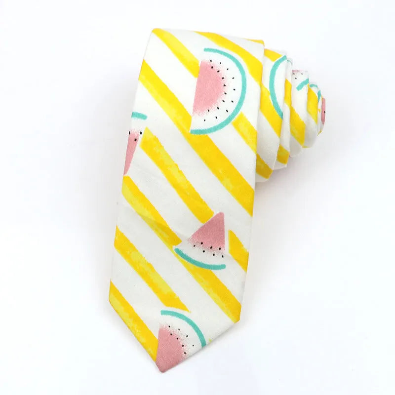 Men's narrow cotton bow tie with printed cartoon patterns in Korean casual style