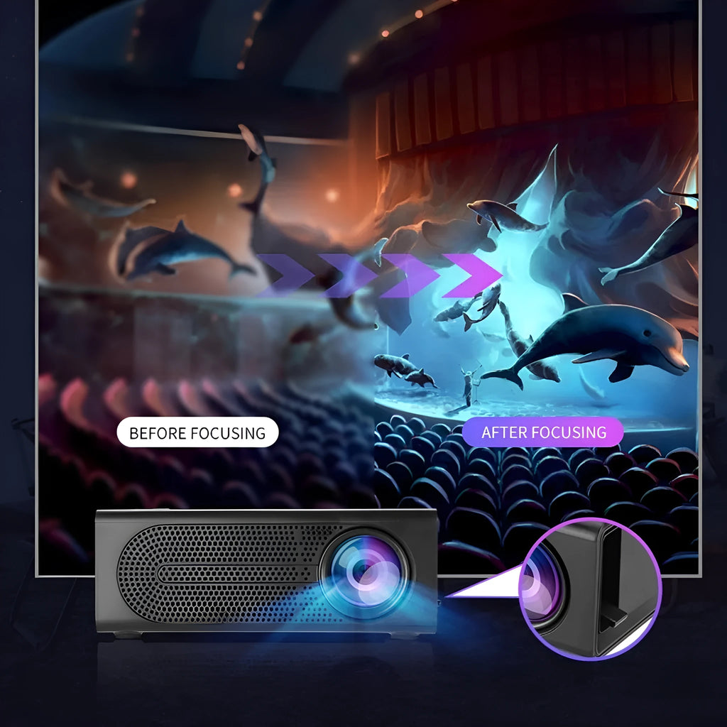 Black or white portable mini projector with wired mobile phone connection and international power compatibility