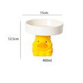 Raised ceramic pet bowl in animal design, showing wide shallow dish on elevated base.