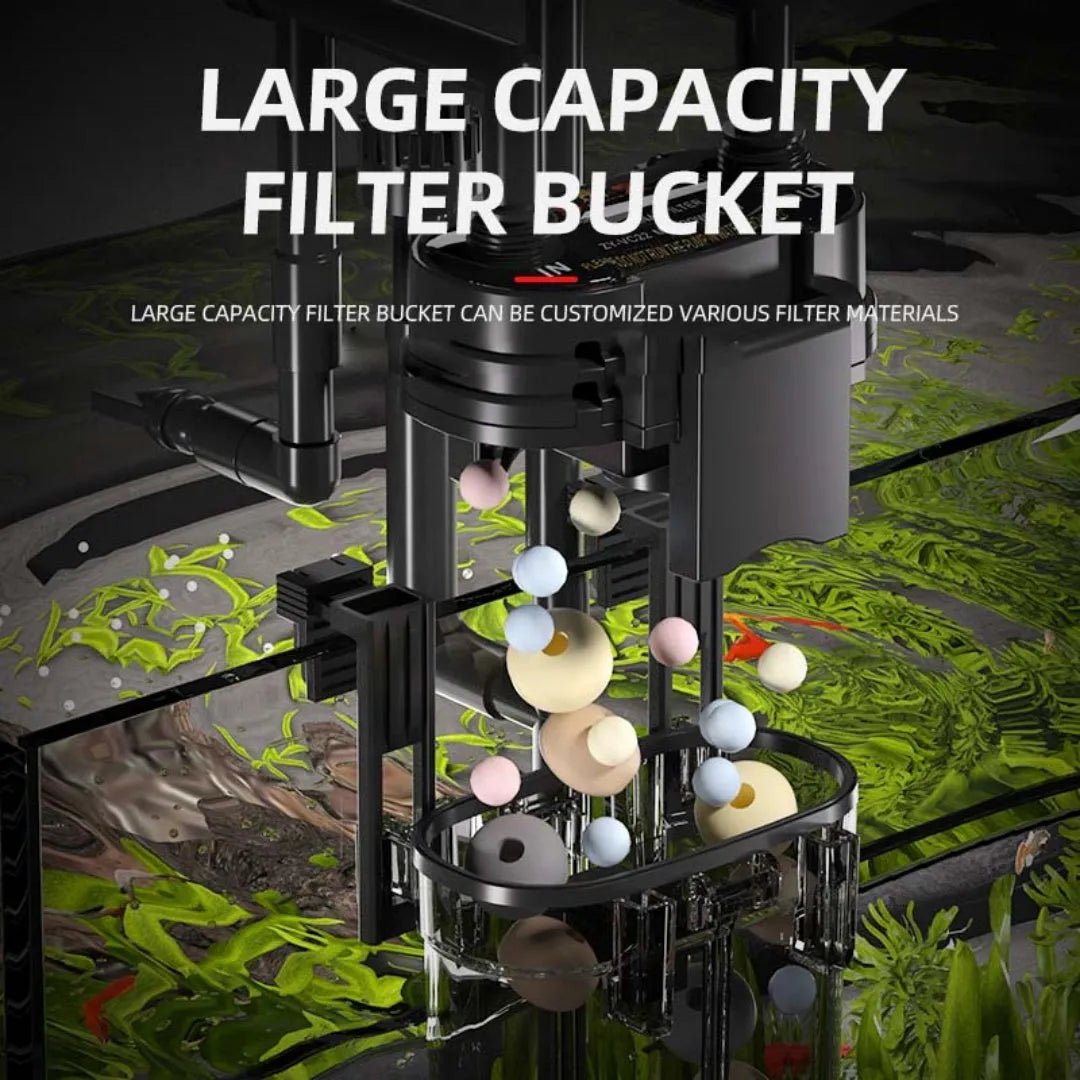 External wall hanging aquarium filter with large filter bucket and waterproof cover