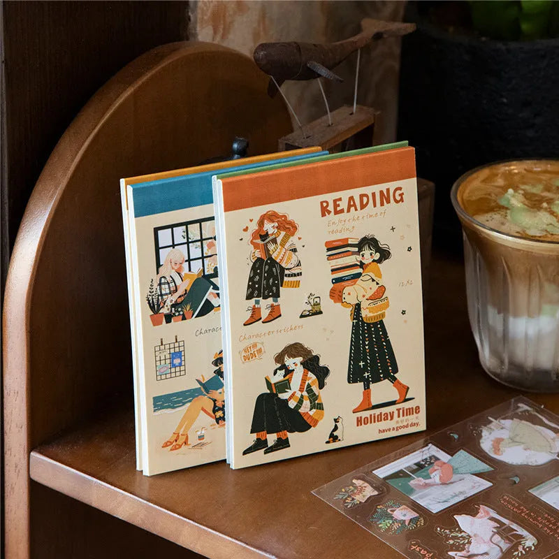 Beautiful Day double material sticker book featuring retro character and landscape printed designs on a flat surface