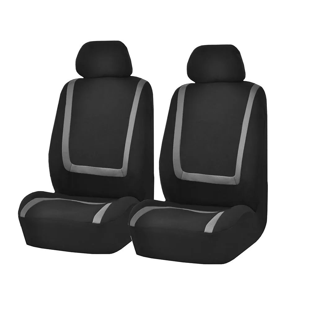 Fully enclosed car seat cover set showing fabric material and multiple colour combination options