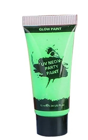 25ml tube of bright neon green face and body paint with safe non-toxic label.