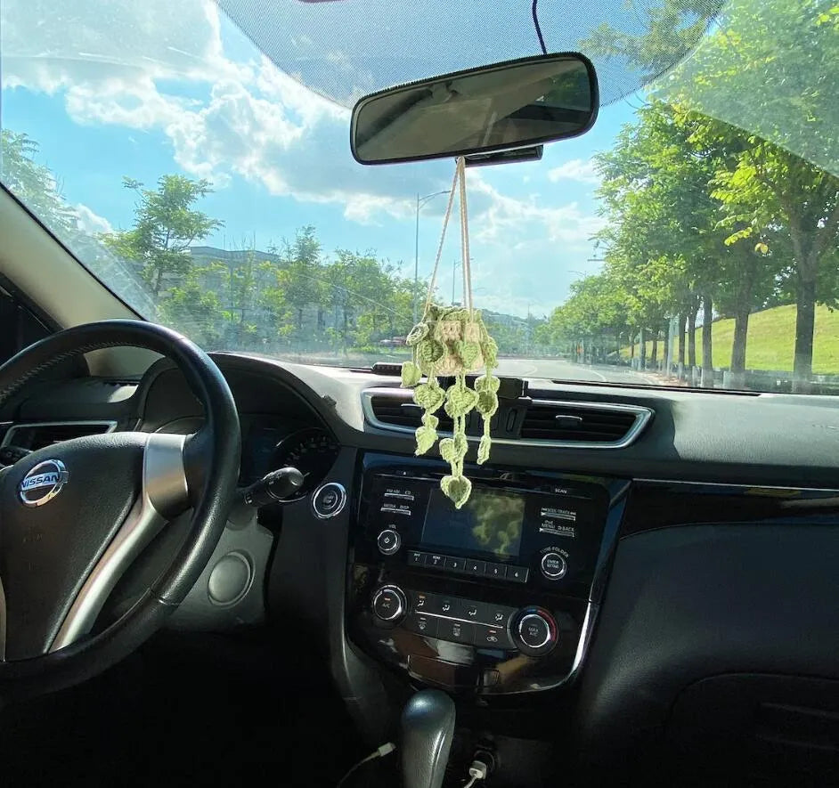 22cm by 7cm car rearview mirror pendant in six colour options hanging from vehicle mirror