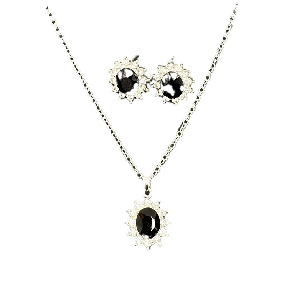 Women's sunflower zircon necklace and earrings set in electroplated alloy jewellery