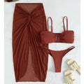 Multicolour French style bikini three-piece set with long culottes in eight colour options