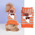 Orange striped knitted pet sweater with hood and fur ball trim for small dogs or cats