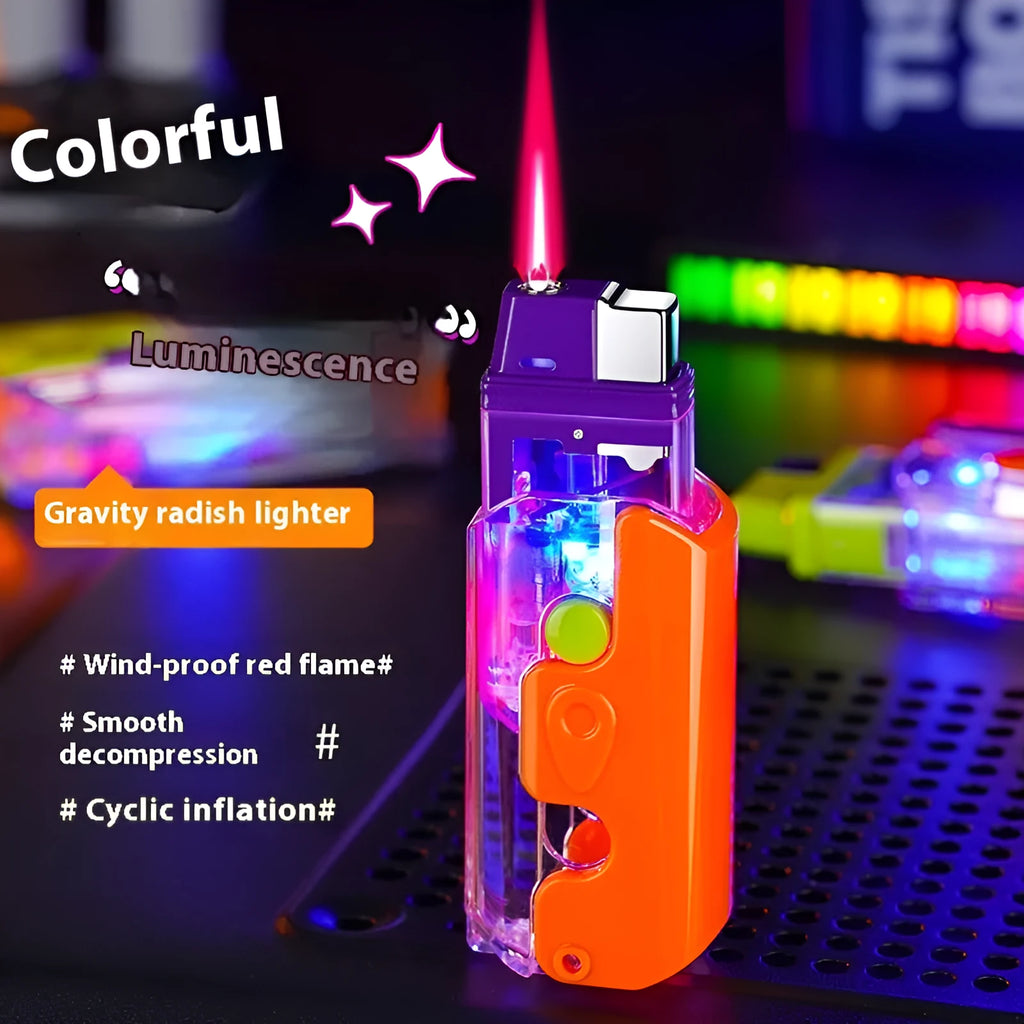 Colourful plastic lighter in orange, purple or green with wind-resistant design
