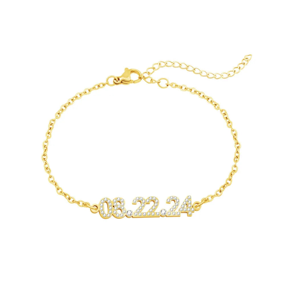 Stainless steel digital bracelet with diamond-set numbers on display, shown in rose gold finish.