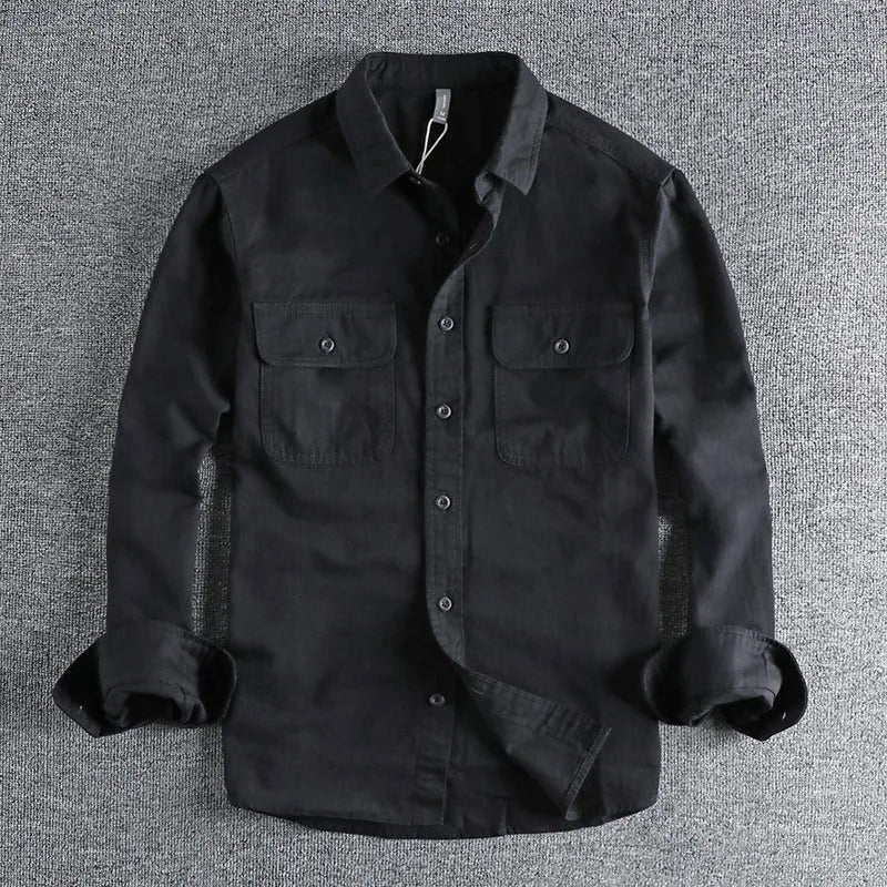 Men's loose fit long sleeve polyester shirt in cardigan style available in four colours