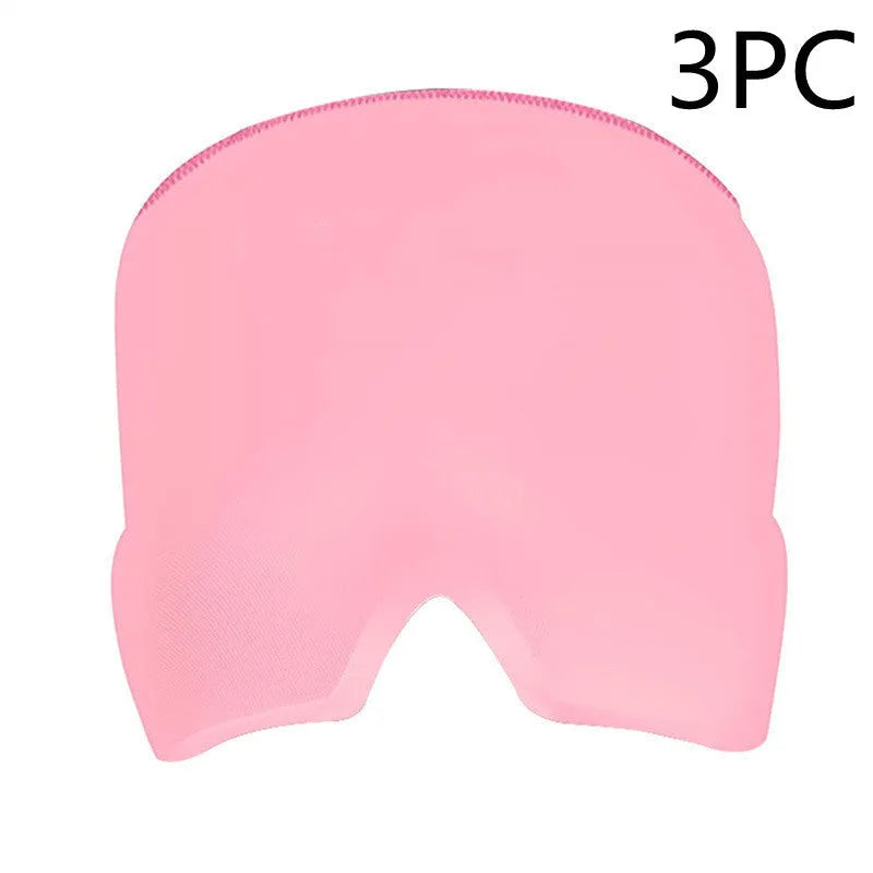 Black elastic cloth cooling gel eye mask for headache relief showing adjustable fit