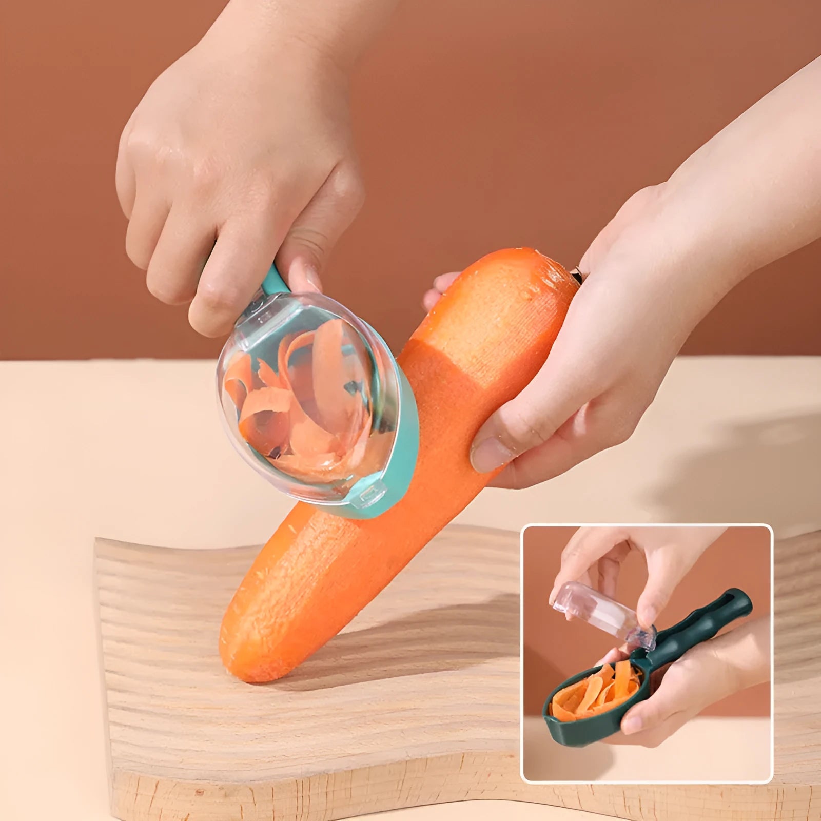 Peeling knife with storage lid stainless steel blade 19x6cm blackish green modern minimalist design