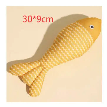Catnip fish cat toy in yellow, red, or blue colour options for feline boredom relief