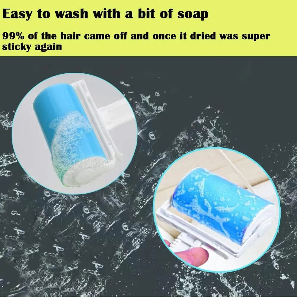 Reusable washable lint roller with protective cover for pet hair removal on fabrics