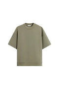 Loose blue polyester short sleeve top and matching shorts set on a hanger.