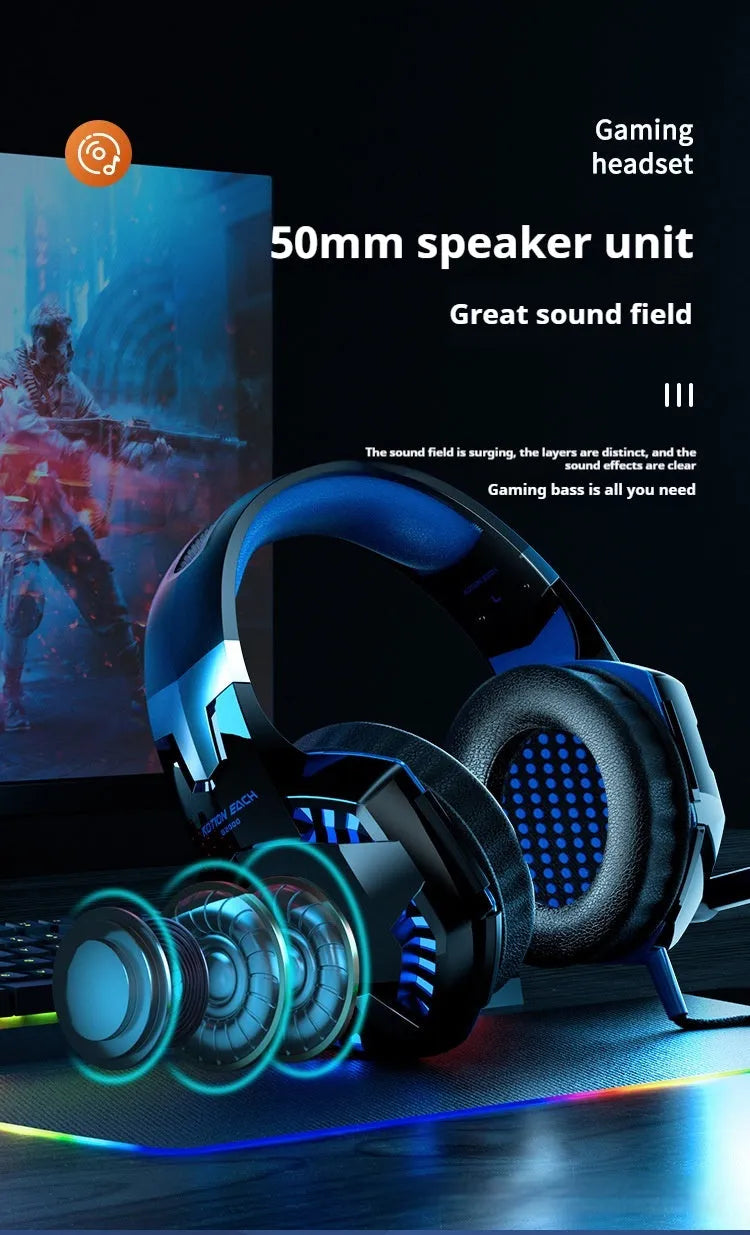 Wired USB headset for laptop and desktop computer with microphone and protein skin earmuffs in blue and black