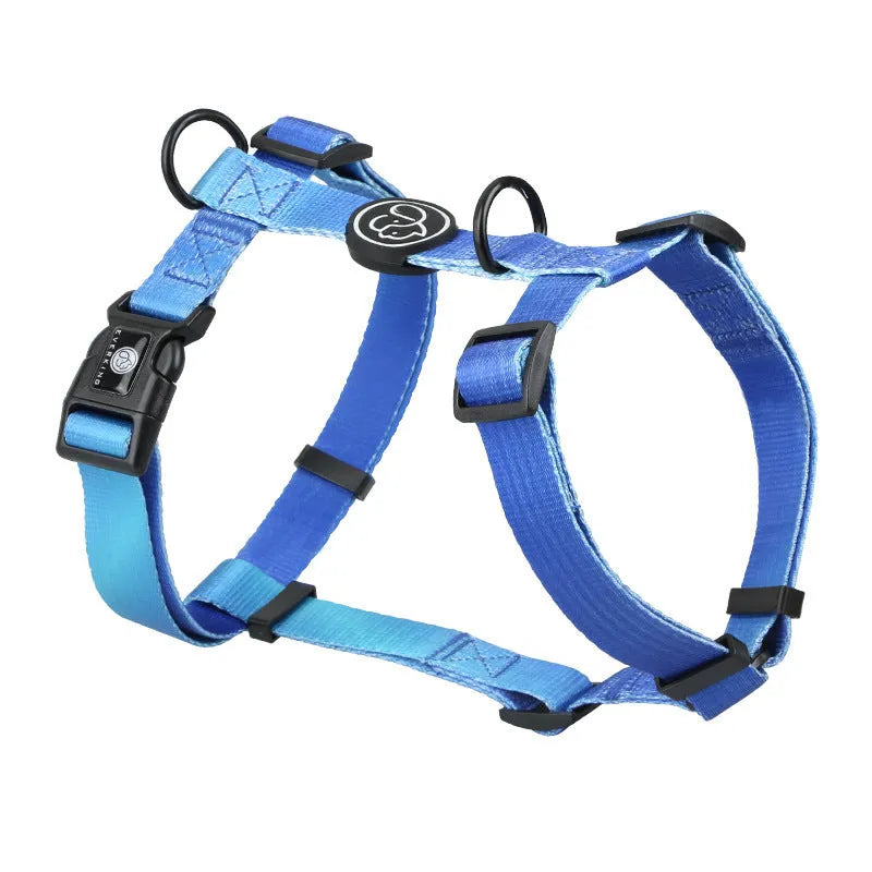 Gradient colour pet chest strap harness in nature patterns with adjustable sizing