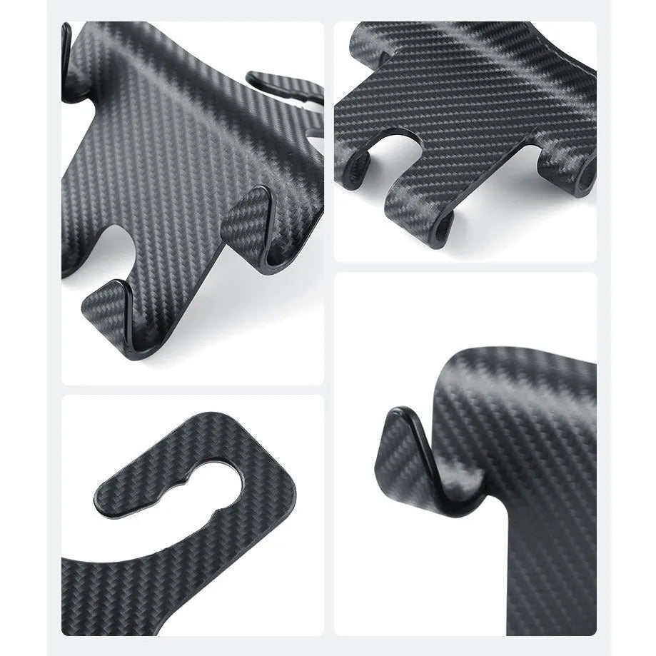 Black car multifunction hook bracket with integrated mobile phone holder for rear seat mounting